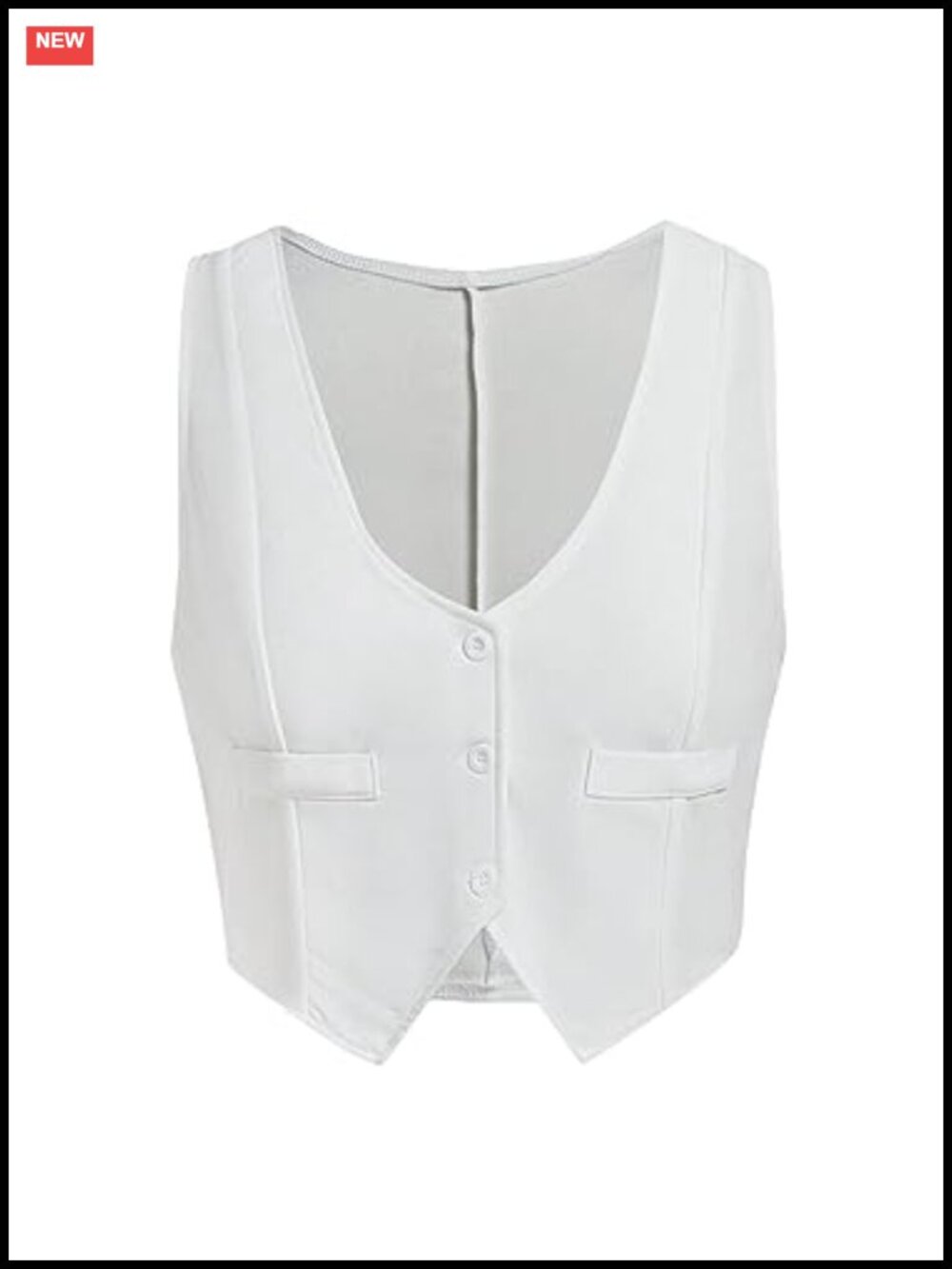 Solid Button Front Crop Waistcoat V Neck Sleeveless Vest Top